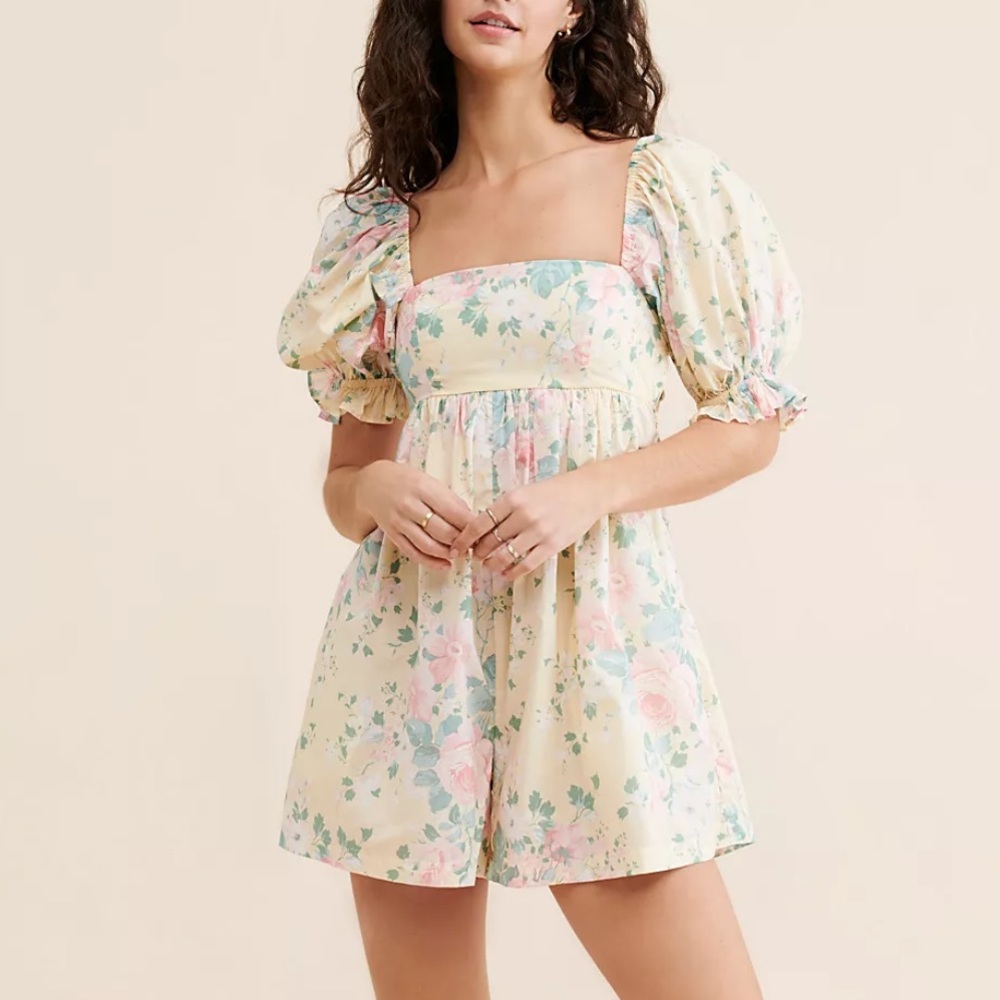 Selkie Hamptons Puff Sleeve Romper Butter Yellow